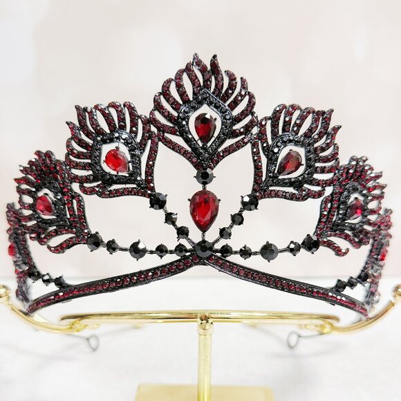 Red Crystal Crown, Peacock Crown, black crown Tiara, Homecoming Prom Headpiece main image 6